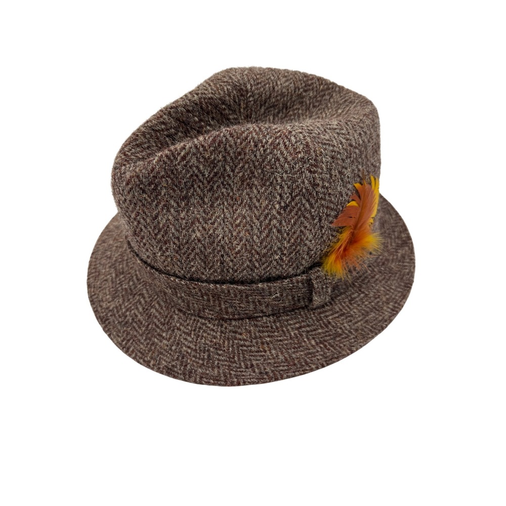 Stetson Harris Tweed Hat Handwoven Scotland Virgin Wool Feather Hustler Beige - Picture 2 of 8